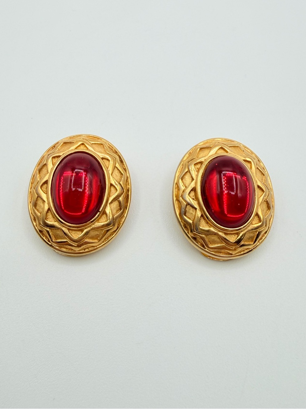 Alfred Sung Red Cabochon Gold-Tone Clip-On Earrings